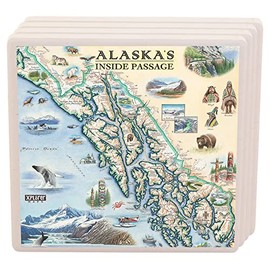 Alaska's Inside Passage Map Ceramic Coasters with Cork Base - Set of 4