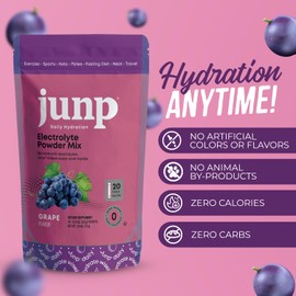JUNP Sugar Free Electrolytes Powder Packets for Water Salt & Potassium Instant Hydration Packets, Zero Calorie No Carbs No Sugar Electrolyte Drink Mix Sticks, Keto Friendly Vine Ripened Grape 20 Pack