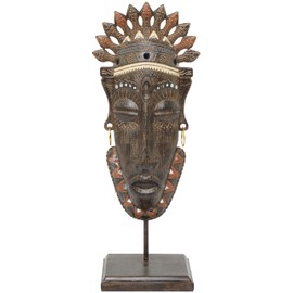 Deco 79 Polystone Mask Primitive African Sculpture, 8" x 6" x 22", Brown