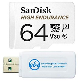 SanDisk 64GB High Endurance Video Card MicroSDXC for Dash Cams Works with Garmin Mini, 56, 66W Dash Cameras (SDSQQNR-064G-GN6IA) Bundle with (1) Everything But Stromboli SD & Micro SD Card Reader