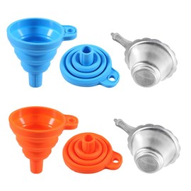 3D Printer Resin Filter 2 Set, MELIFE 3D Printer Accessories Collapsible Silicone Funnel Combination Light Curing Filter w Stainless Steel Resin Filter Cups for 3D Printer - Orange Blue