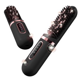 Cordless Hair Straightener Brush, Portable Brush for Travel, Rechargeable, 100 Million Negative Ions Hair Straightener for Women, Lightweight Golden Black
