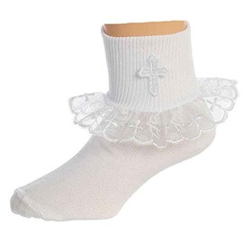 Infant White Baptism or Christening Socks with Cross for Baby Girl by Tip Top, White, 00 / NB-6 Months