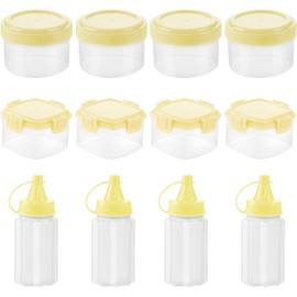12 Mini Botellas Exprimidoras y 1 Onza de Sal y Pimienta Bento Caja de Condimentos Ketchup Miel Ensalada Salsa de Salsa Mini Botellas para Lunch Envase de Aderezo Botellas Blandas (Amarillo)