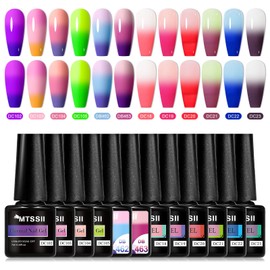 MTSSII Color Changing Gel Nail Polish Set, 12 Colors Red Pink Blue Purple Neon Mood Temperature Change Nail Polish Jelly Glow in the Dark Gel Polish Set UV LED Varnish Gel Nail Art