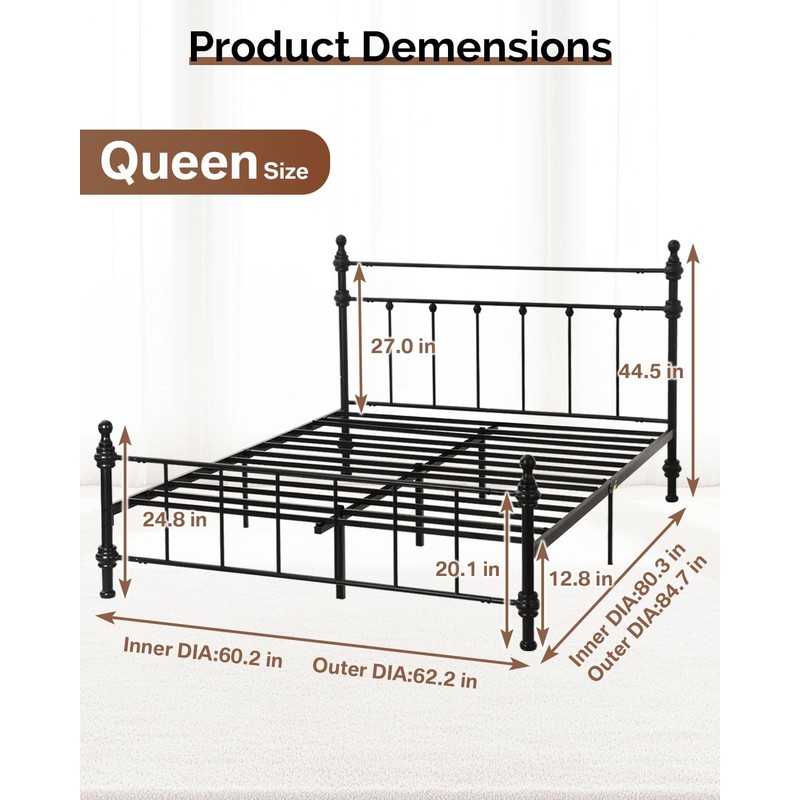 Metal Platform Bed Frame with Arched Headboard, Sturdy Heavy Duty