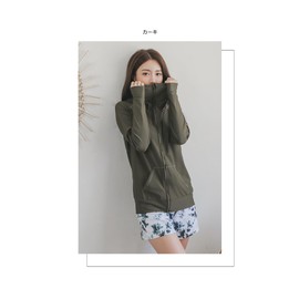 [KOUKOUCOCO] UVラッシュガード ハイネック帽子舌付きUVカットラッシュガード (JP, アルファベット, L, カーキ)