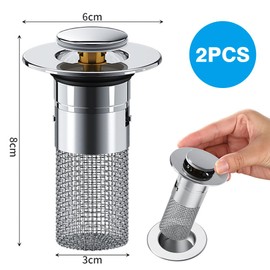 Drain Plugs, Pack of 2 Sink Plugs, Drain Plugs, Sink Pop Up Sink Plugs, Drain Strainer Made of Stainless Steel for Sink, Bathroom, Kitchen Sinks