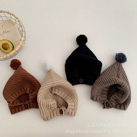 Imported Kids' Balaclava Korean Style Knit Hat with Playful Ear Details lf2105 Free Size/48-52cm Brown 3ea