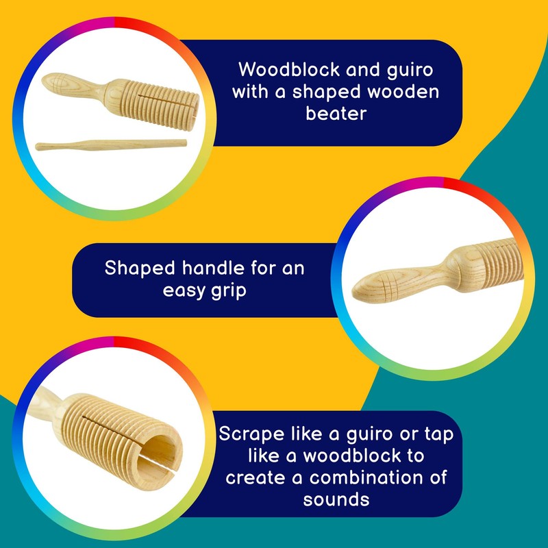A-Star Single Wooden Guiro Tone Wood Block Agogo with Beater