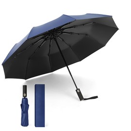 Gimars Portable Folding Automatic Windproof Umbrella with Telphon Coating 210T UV Resistant Reflective Strips 10 Poles for Men Women, blue