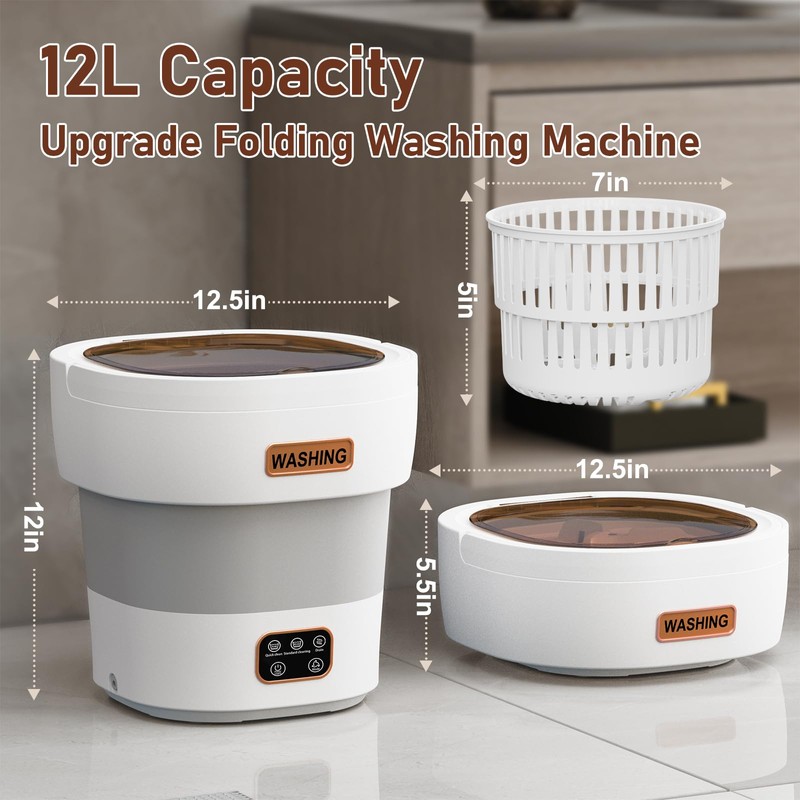Portable Washing Machine 12L Upgraded | Foldable Mini Washer with