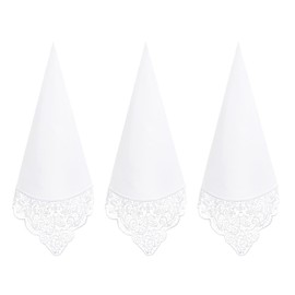 HOULIFE Women's Fabric Handkerchiefs - Large Handkerchief Wedding, Fabric Handkerchiefs Made of Combed Cotton Soft White Flowers Embroidery with Lace, 3/6 Pieces, 43 x 43 cm, White (white 4)