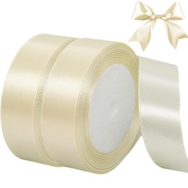 qingmeng Satin Ribbon Cream, 44 m Gift Ribbon Beige Wide, 20 mm Ribbon Cream, Gift Ribbon Wedding Fabric, Beige Gift Ribbon Gift Ribbons for Christening Birthday Decoration Gift Wrapping