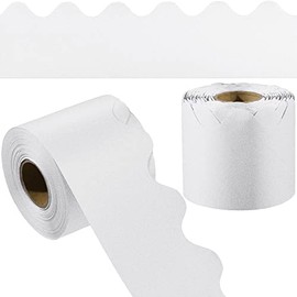 durony 65.6 Feet Bulletin Board Borders Glitter Borders Trim Scalloped Board Borders Decoration Borders for School Classroom Decoration (White)