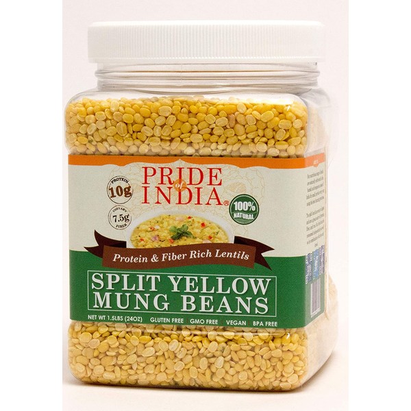 Pride Of India - Indian Split Yellow Mung Lentils - Protein & Fiber Rich Moong Dal, 1.5 Pound Jar