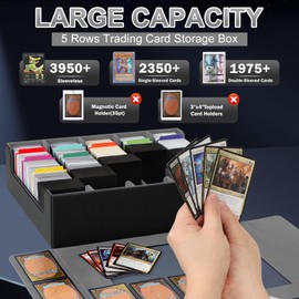 AOBOPLE 5 Rows Trading Card Storage Box,3900+ Card Deck Case for Trading Cards with 48 Pcs Colorful Dividers & 5 Foam Card Supporters Commander Card Deck Case for Magic Game Cards YugiOh, TCG