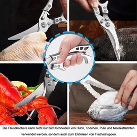 Poultry Scissors Stainless Steel Poultry Scissors Sharp Kitchen Scissors Multi-Purpose Household Scissors Point Christmas Meat Scissors Kitchen Scissors Metal Handle for Chicken, Meat, Vegetables,