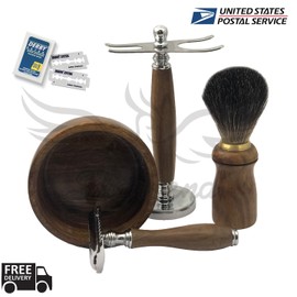 SHARPEND Full 4 Piece Men's Shaving & Grooming Set | DE Safety & Pure Brown Badger Brush