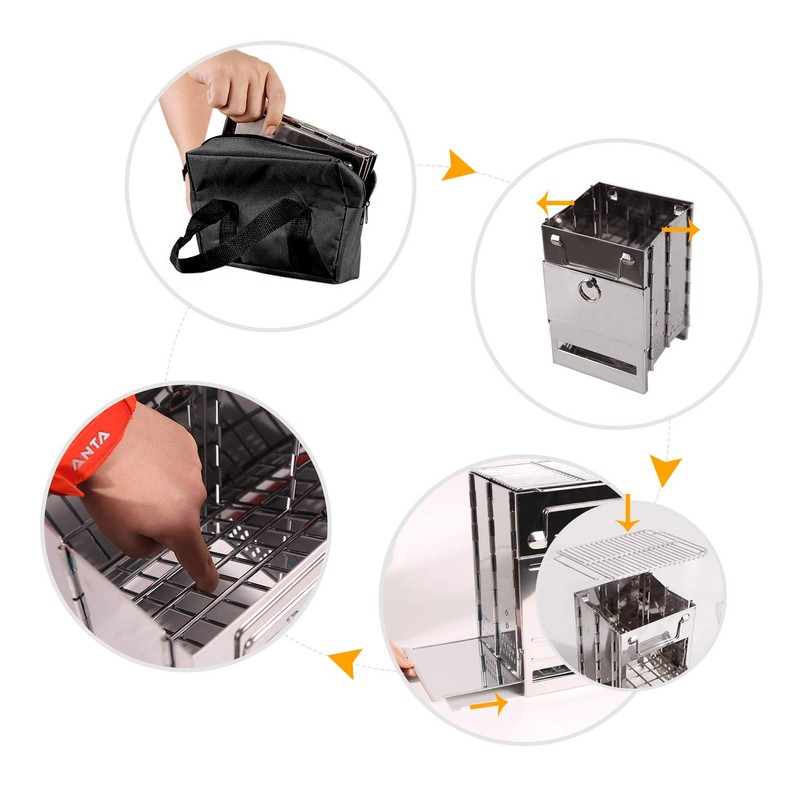 CAMPMAX Large Portable Folding Camping Wood Stove for Outdoor Cooking,