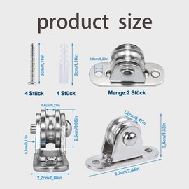 Metal Pulley with Duplex Bearings, Pulley with Ball Bearings, Standing Block Pulley, Stand Block Pulley for Ropes, with 8 Screws and 8 White Plastic Sleeves (Pack of 4)