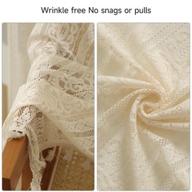 ColorBird Boho Curtains Lace Crochet Light-Filtering Semi Sheer Tassels Rod Pocket Window Treatment Vintage Bohemian Curtain 84 inches for Living Room, Bedroom