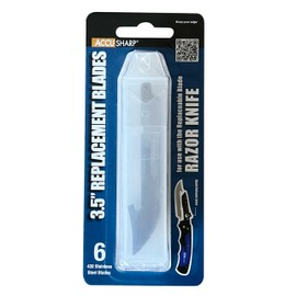 ACCUSHARP 3.5" Razor Blades Replacement, Corrosion Resistant, Razor Blades Replacements for Pocket Knife, Spare Blades for Razor Knife (Blue), Pack of 6