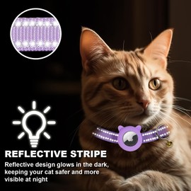 BXPAW Airtag Cat Collar,Reflective Cat Tracker Collar with Air Tag Holder and Safety Elastic Band,Breakaway GPS Collars for Girl Boy Cats,Kittens and Puppies (Purple, Small)