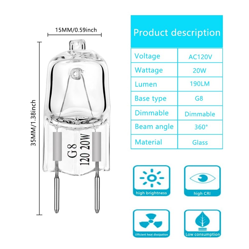 AHEVO G8 Light Bulbs 20Watt 120Volt Halogen Light Bulb G8