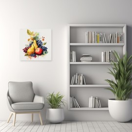 ARTZGX Fruit Wall Art Kitchen Canvas Decor Tropical Food Picture Watercolor Grape Pear Apple Painting for Dining Room Decor Frame(Fruit - D,12.00" x 12.00")