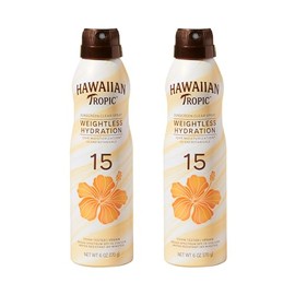 Hawaiian Tropic Protector solar en aerosol transparente de hidratación sin peso SPF 15, paquete doble de 6 onzas, protector solar Hawaiian Tropic SPF 15, protector solar, protector solar sin oxibenzona, paquete de protector solar en aerosol, 6 onzas cada uno