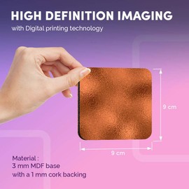 Great Coasters (Set of 4) Square - Copper Effect Design Glossy Drink Glossy Coasters/Tabletop Protection for Any Table Type #3212