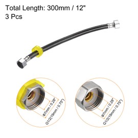 uxcell Faucet Supply Line Connector, 3pcs G1/2 Female x G1/2 Female 12 Inch Long Braided 304 Stainless Steel Water Supply Hose, Black