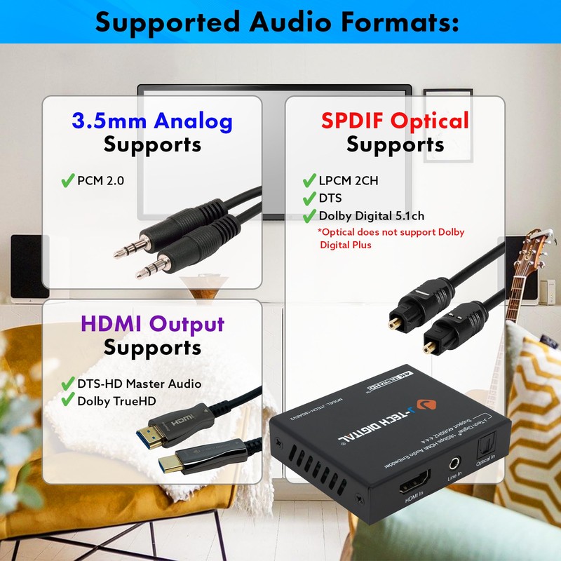 J-Tech Digital 18Gbps Digital/Analog Audio HDMI Embedder Inserter Support 4K@60Hz