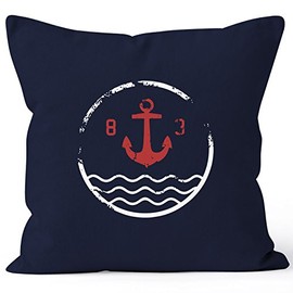 Autiga Cushion Cover Anchor Vintage Cushion Cover Decorative Cushion 40 x 40 cm Cotton Navy Jumper