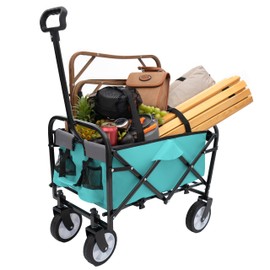 ESPIDOO Foldable Utility Wagon Cart: Heavy-Duty Metal Frame with 360° Swivel Wheels for Camping, Beach & Picnics - Includes 3-Pc Waterproof Cover Set, Lightweight & Compact for Outdoor Enthusiasts