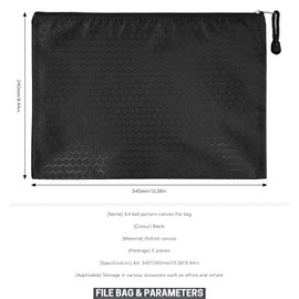 Bailinks A4 File Bag with Zipper, Black File Folders, Waterproof Canvas Storage Bag for School, Business, Office, Stationery, Documents, Travel Accessories, Organizer