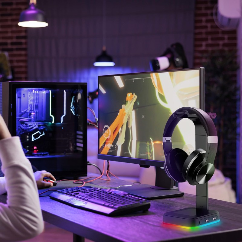 Retoo Headset Holder Headphone Stand RGB Universal HUB USB Holder