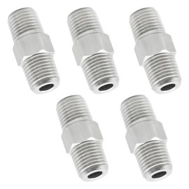 SYOWADA 5 PCS 1/4 1/8 Inch NPT x 1/4 1/8 Inch NPT Connector Adapter, 304 Stainless Steel Hex Nipple Pipe Fitting, Straight Adapter Industrial Piping for Water Fuel Air (1/4 inch x 1/4 inch)