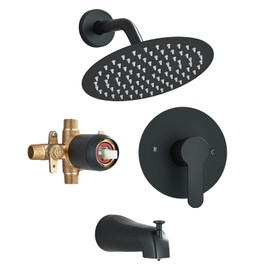 Shower Faucet Set Matte Balck Shower Sytem with 8 Inches Round Rain Shower Head,Zovajonia Shower Trim Kit with Brass Shower Valve,Shower Head and Tub Spout.……