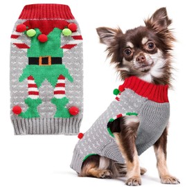 PETCARE Christmas Dog Sweater Ugly Elf Clown Cat Sweater Vest Pet Jumper Grey Green Holiday Dog Clothes Puppy Sweaters for Small Medium Large Dogs Cats Fall Winter Outfits Xmas Dog Costume,X-Large