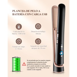 CkeyiN Mini-Glätteisen, kabellos, batteriebetrieben, Mini-Haarglätter, Reise-Haarglätter, tragbar, USB, wiederaufladbar, 2-in-1 Glätteisen und Lockenstab mit 5200 mA-Akku, Schwarz