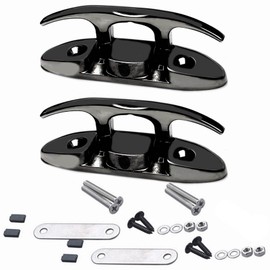MIZUGIWA Boat Folding Cleats 4-1/2 Inch Stainless Steel Marine Flip Up Dock Cleat for Boat,Heavy Duty Black Boat Cleats Flip Up Rope Cleat W/Back Plate & Fasteners for Mooring,Boat Docks,Decks,Kayaks