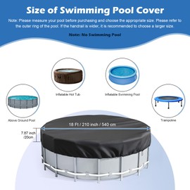 Round Pool Covers for Above Ground Pools, Round Pool Winter Cover, Oxford Fabric Round Hot Tub Cover with Fixing Accessories, Rope, Ground Nails, Waterproof, Windproof Dustproof (Black, 18FT)