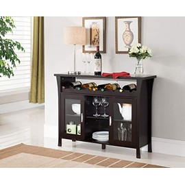 Kings Brand Furniture Wine Rack Buffet Server Console Table with Glass Doors, Espresso (WR1346)