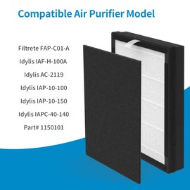 3 Packs IAF-H-100A Replacement Filter A Compatible with 3M Filtrete FAP-C01-A Idylis AC-2119, IAP-10-100, IAP-10-150, IAPC-40-140 Air Purifi-ers Part# 1150096 3 Premium Filters + 3 Carbon filters