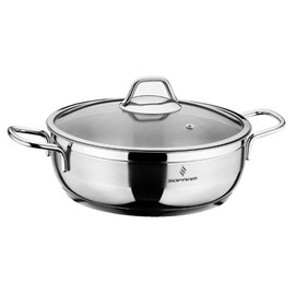 Stainless Steel Low Stock Pot with Glass Lid Soup Pot Low Casserole Cooking Pot Suitable for Induction Stove Cookware (3.2-qt. (3 L))