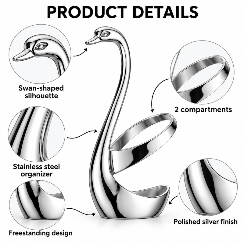 Elegant Swan Spoon and Fork Holder, Decorative Metal Cutlery Organizer