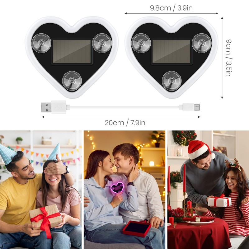 2Pcs Car LED Ambient Light, Solar Powered Heart Shape Lights,