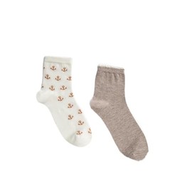 Koton Women's 2-Pack Socks Set Anchor Embroidered, ECRU(002)